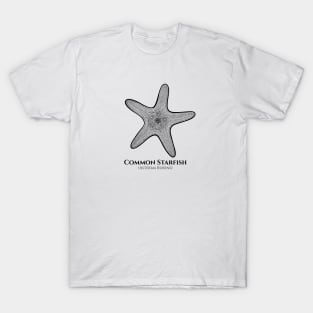 Common Starfish with Common and Latin Names - black and white T-Shirt